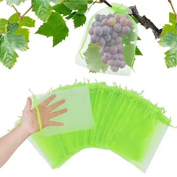 100шт Мешков для защиты фруктов, сетчатый мешочек для винограда со шнурком, Многоразовый мешочек для выращивания клубники, сетчатый мешочек для овощей для защиты