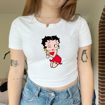 Женские укороченные топы в стиле Гранж 2000-х, футболки с рисунком Харадзюку, одежда с рисунком Каваи, милая винтажная детская футболка, Сексуальный топ для вечеринок, женский