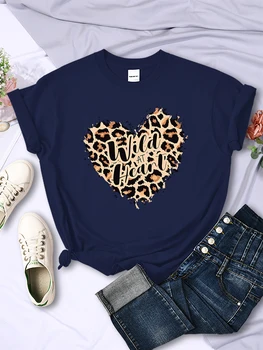Модная женская футболка с леопардовым рисунком, дикая сердцем, хлопковая Дышащая Повседневная удобная одежда с коротким рукавом, хлопковая футболка Оверсайз