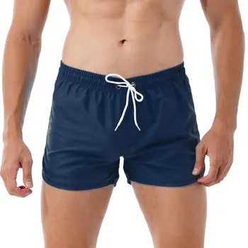Мужские модные Летние шорты, однотонный эластичный пояс, карман на шнурке, Быстросохнущие Дышащие пляжные шорты, мужские спортивные шорты для спортзала