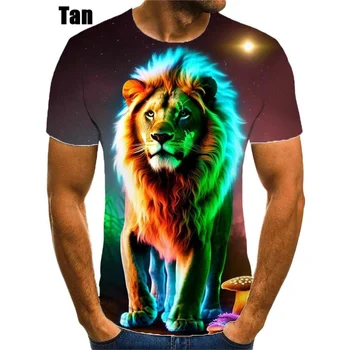 Новые модные цветные футболки с короткими рукавами и изображением льва для мужчин и женщин, весна-лето, с 3D принтом