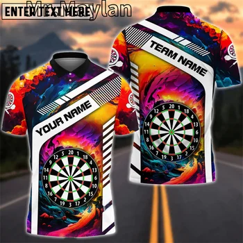 Персонализированное название, Многоцветная Спортивная футболка-поло с 3D принтом Rainbow Darts, футболка с названием команды, Мужской подарок любителям дартса, Топы