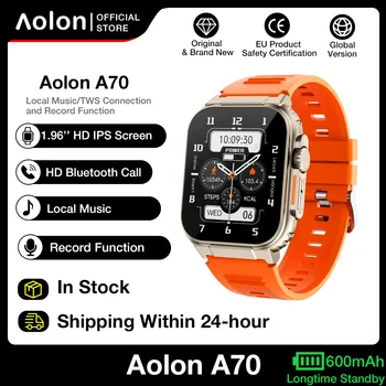 Смарт-часы Aolon A70 Bluetooth Call 1,96 дюймовый IPS Экран TWS Воспроизведение локальной музыки Запись 600 мАч Мониторинг состояния в режиме длительного ожидания