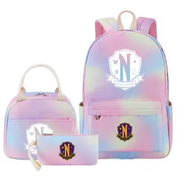 Среда Аддамс 3шт Школьный рюкзак для девочек Cute Love Kawaii Детский рюкзак Школьная сумка Детский багаж Сумка для ланча Пенал