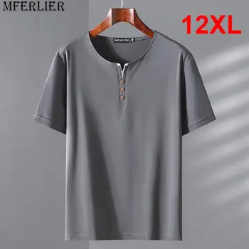 Футболка 10XL Plus, мужская летняя футболка с коротким рукавом, топы большого размера, футболки, мужская повседневная однотонная футболка 12XL